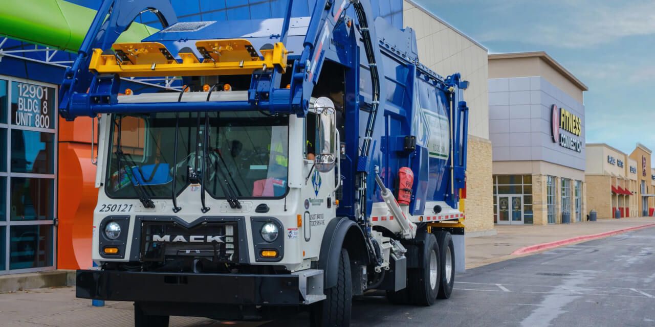Waste Connections Commercial Dumspter Truck Big Strip Mall